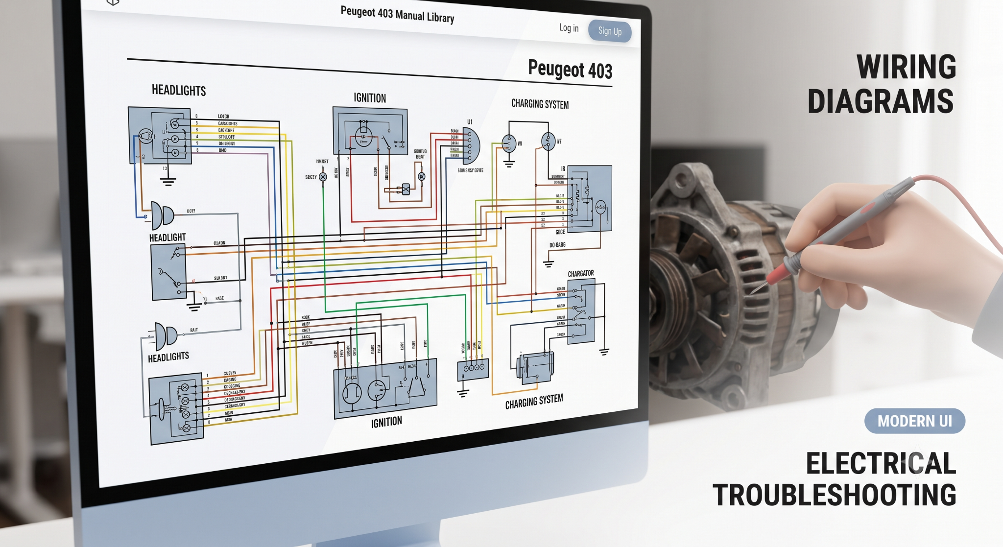 Electrical wiring diagrams on a screen.