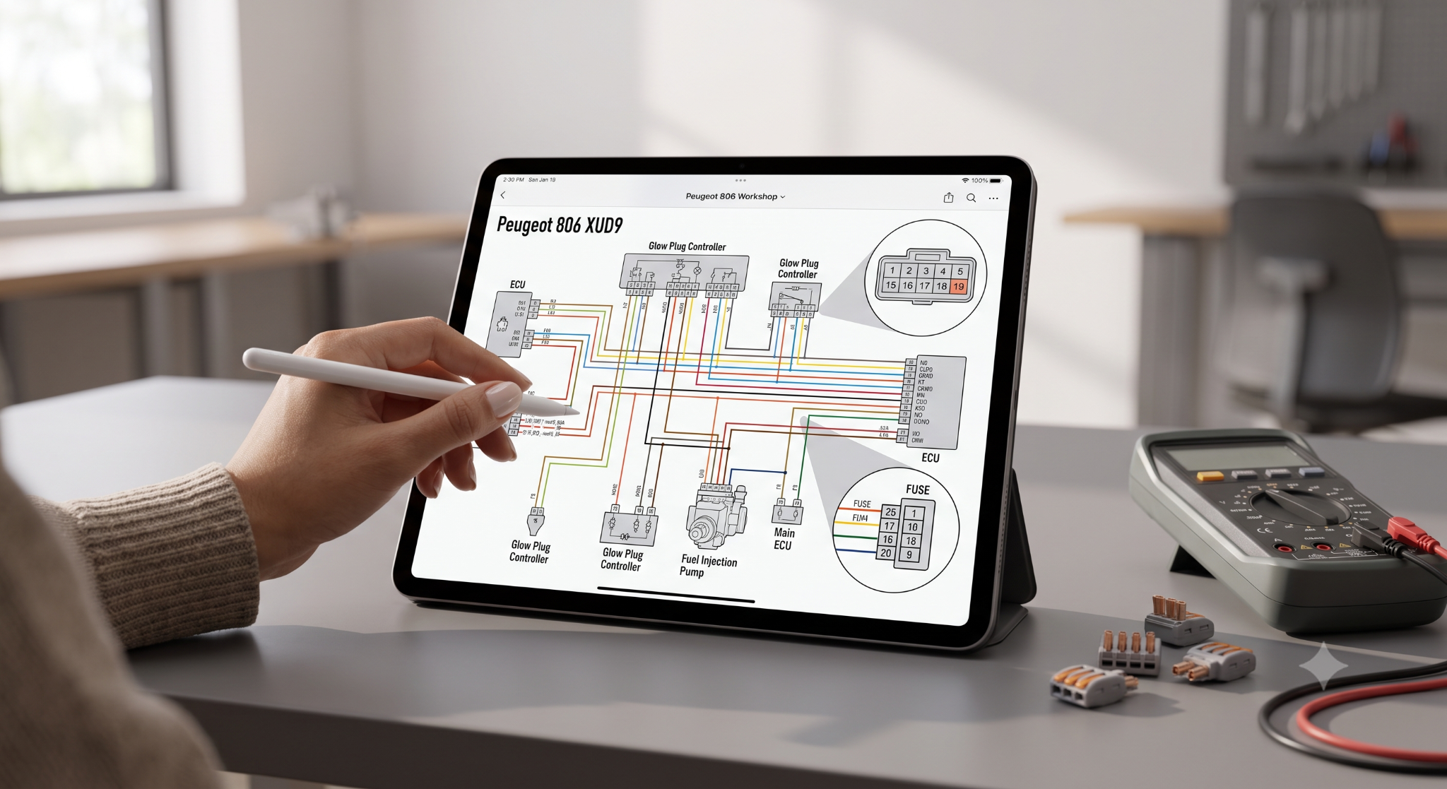 tracing intricate wiring diagrams with a stylus