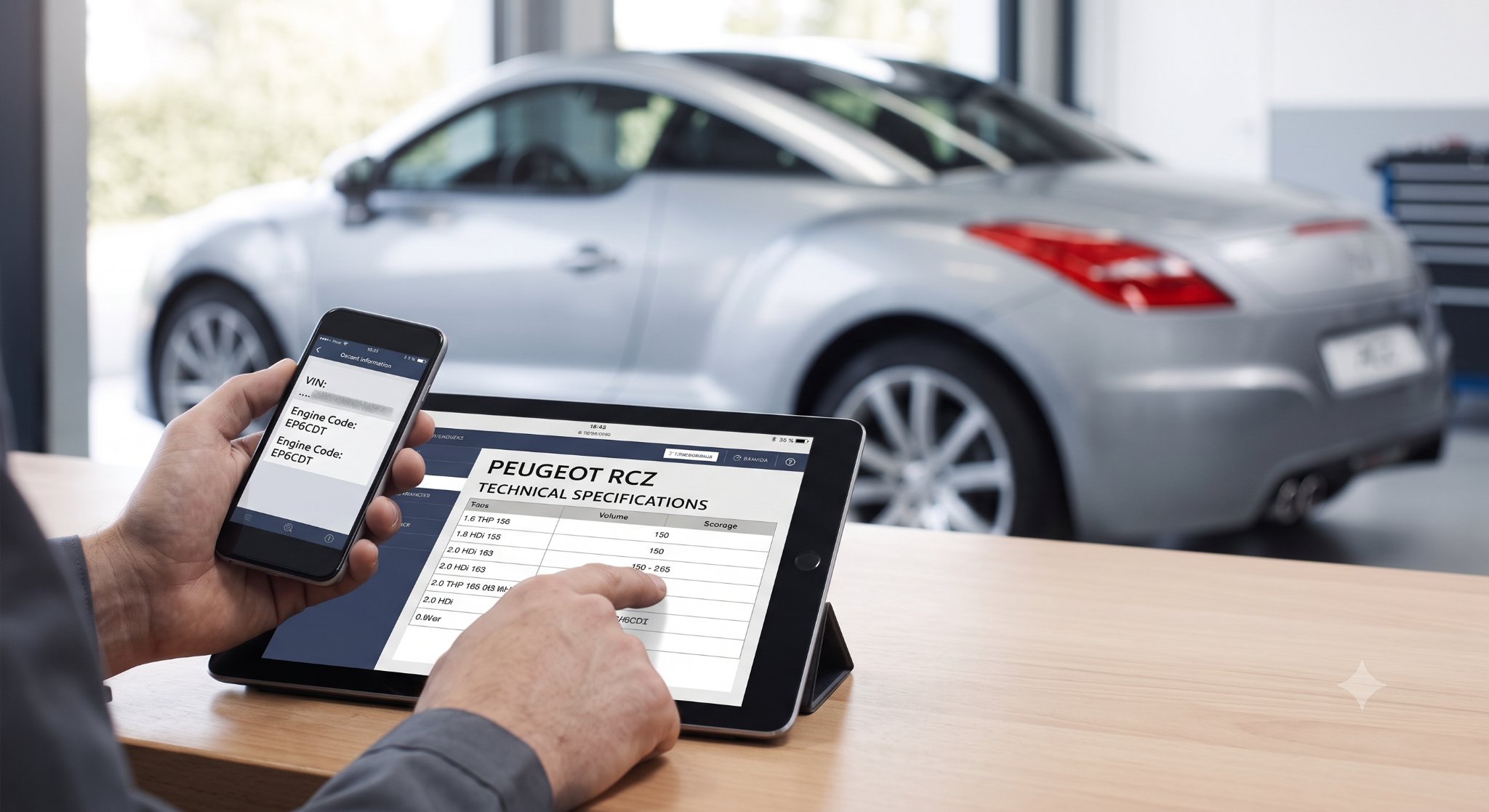 Technician verifying Peugeot RCZ VIN data
