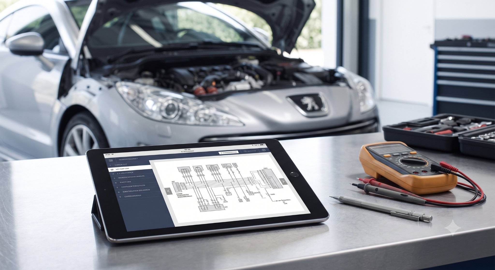 Tablet displaying detailed RCZ wiring schematic