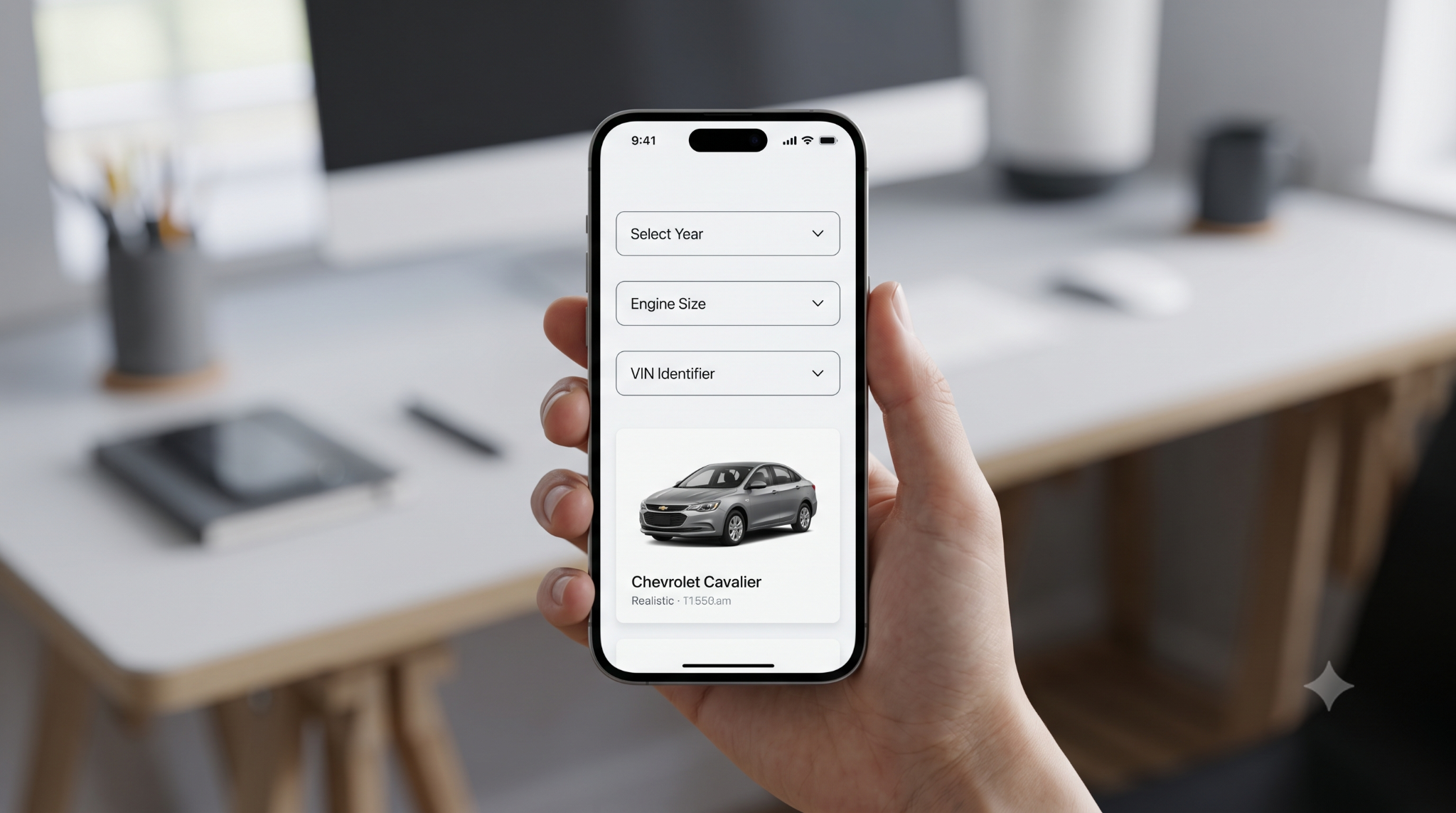 Smartphone showing Cavalier manual search interface.