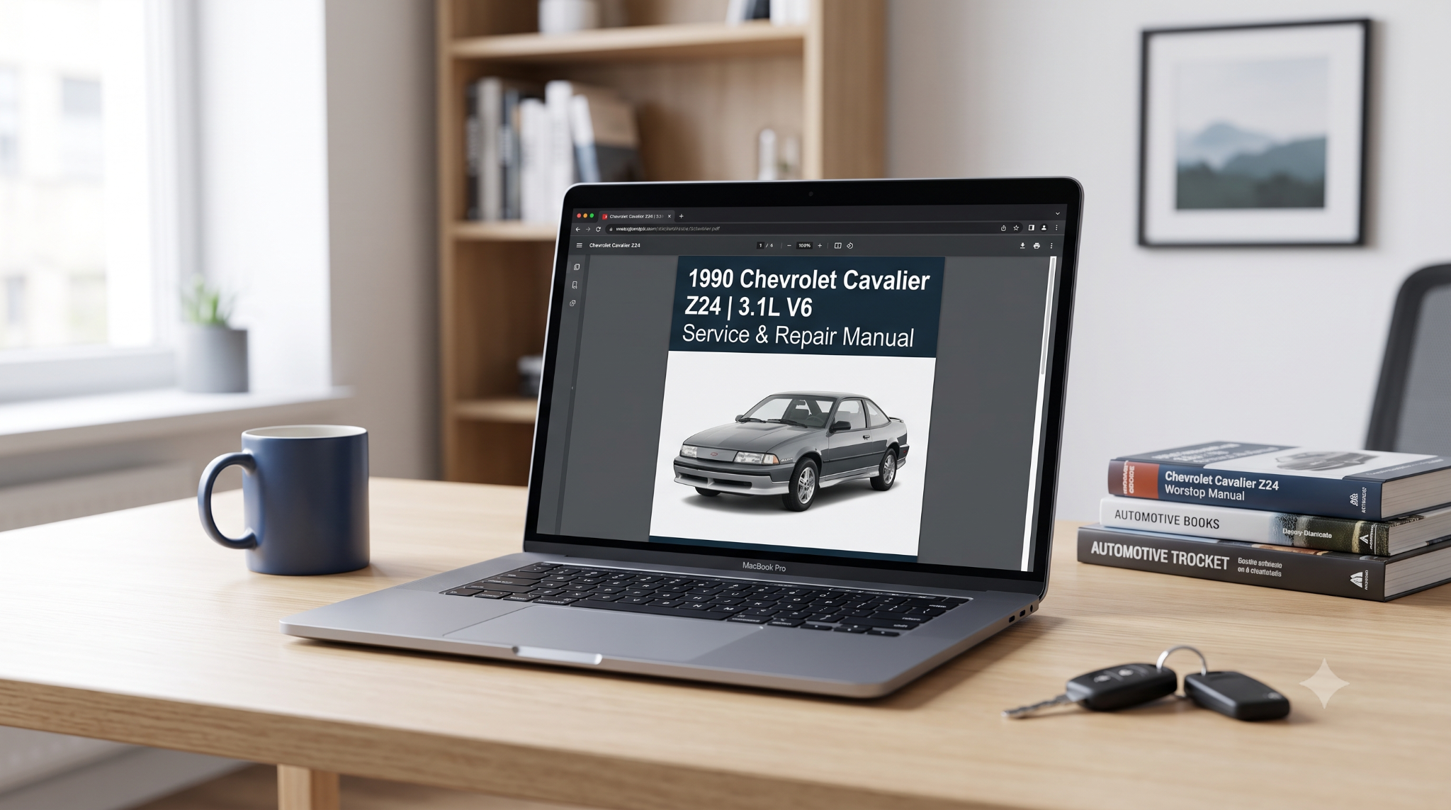 Digital repair manual for Cavalier Z24 on tablet.