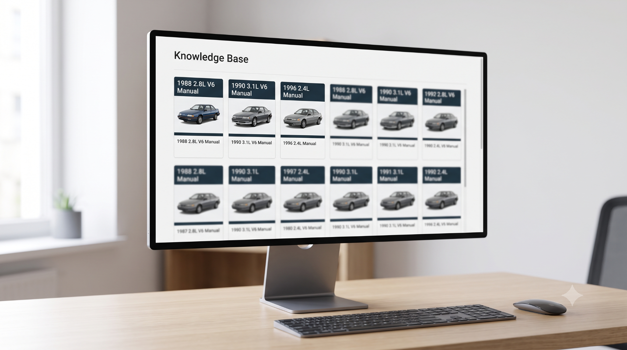 Digital library grid showing different car manuals.