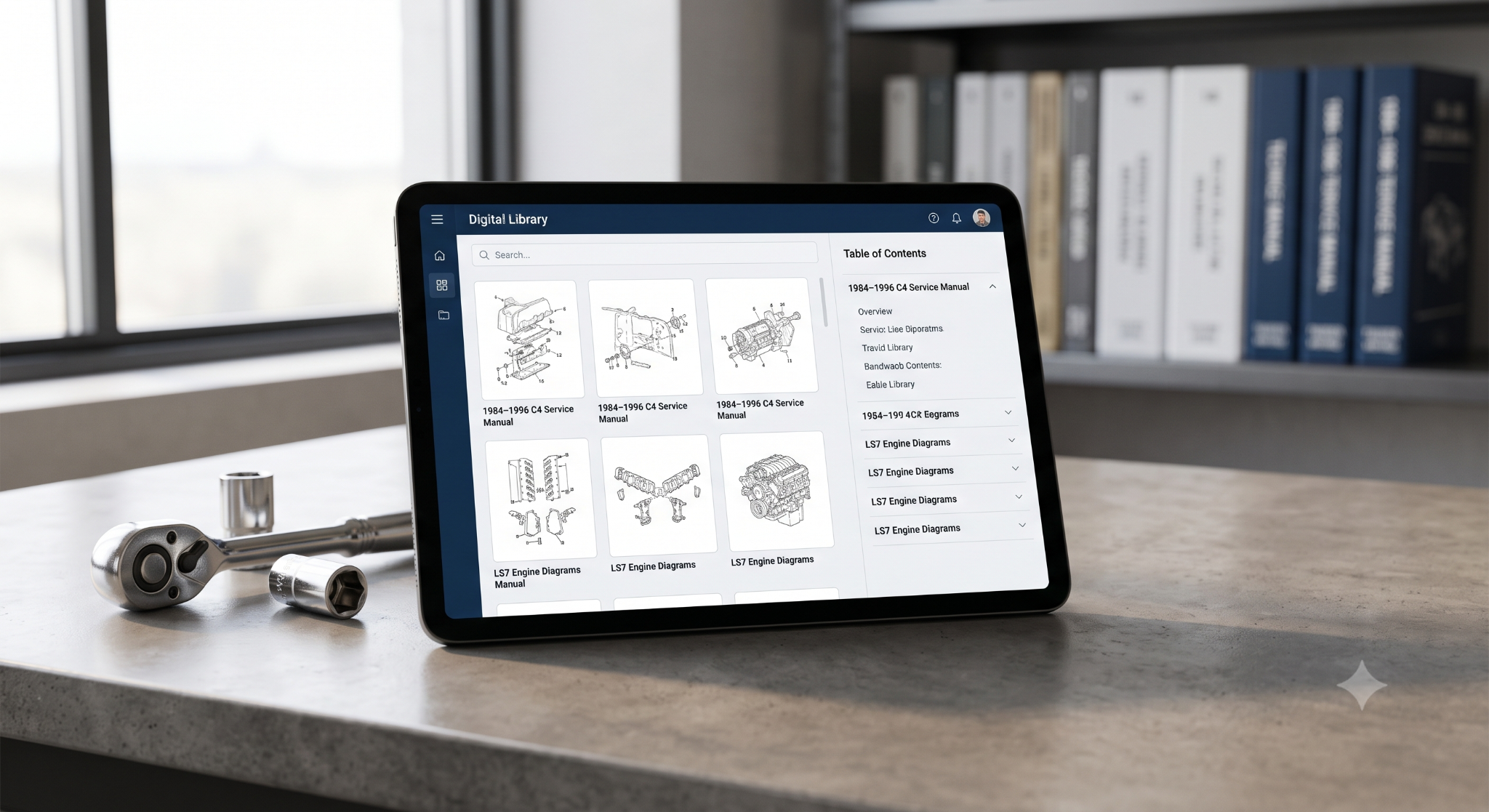 Corvette digital workshop manual on tablet