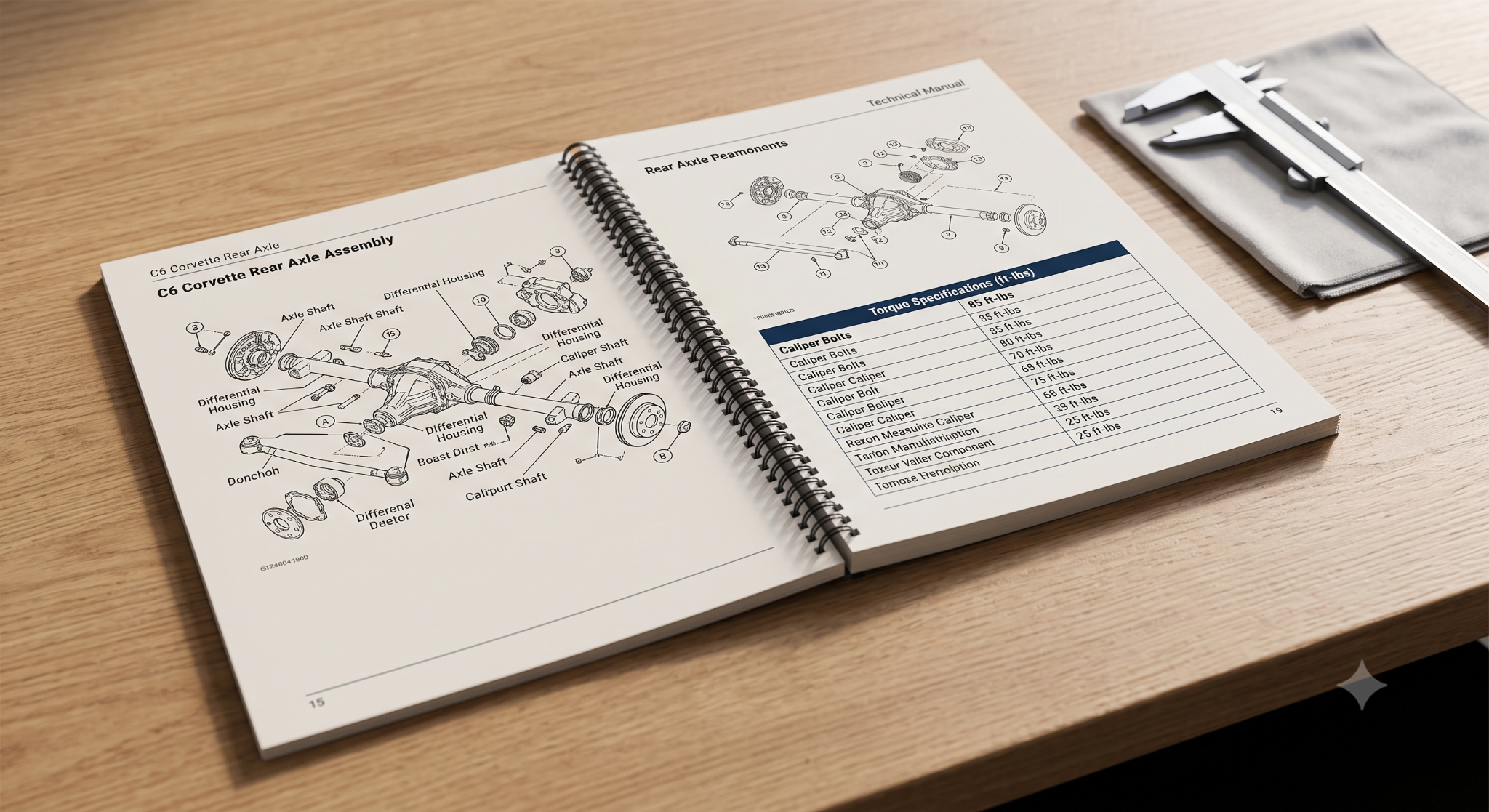 Open manual showing torque specifications and diagrams